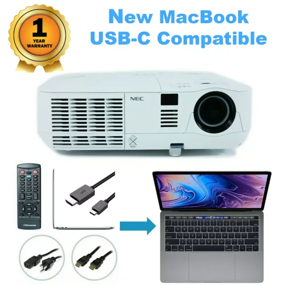 Pre-Owned NEC NP-V260X DLP Projector - New MacBook Mac USB-C Compatible bundle