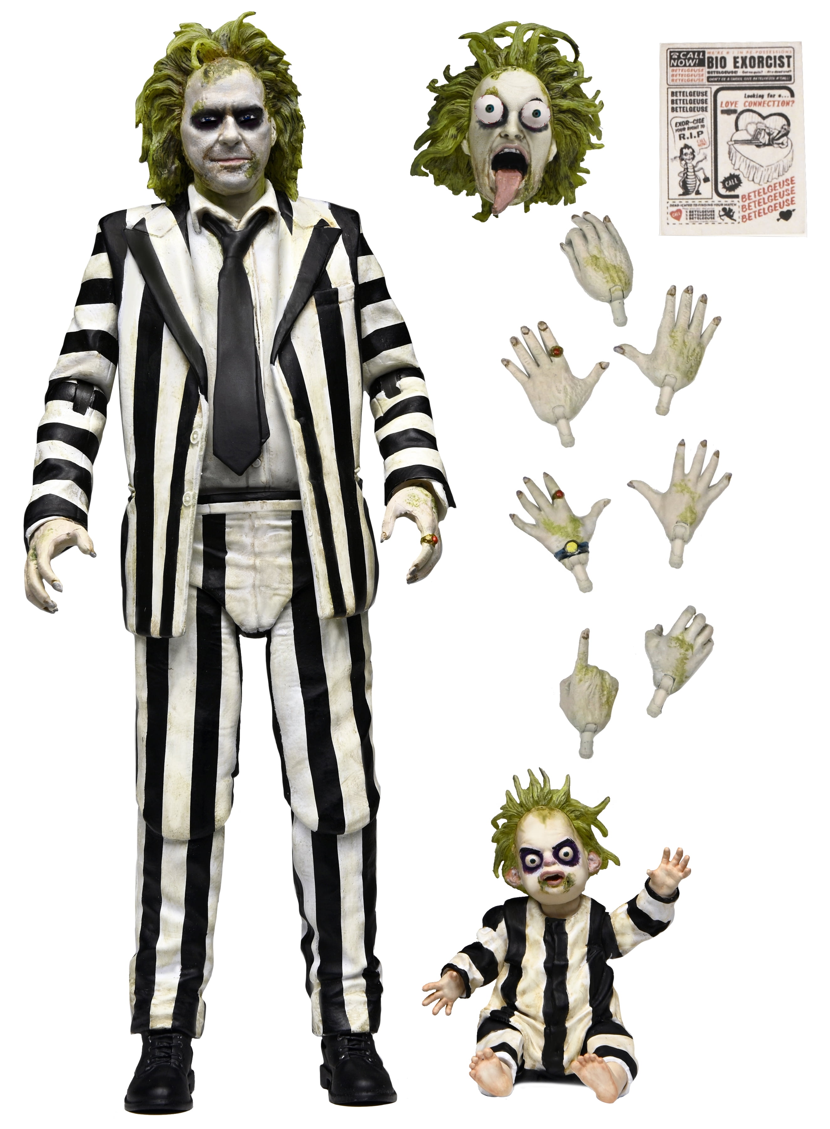 NECA Beetlejuice Beetlejuice (2024): Striped Suit Beetlejuice Ultimate Action Figure with Interchangeable Heads and Hands (7")
