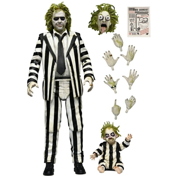 NECA Beetlejuice Beetlejuice (2024): Striped Suit Beetlejuice Ultimate Action Figure with Interchangeable Heads and Hands (7")