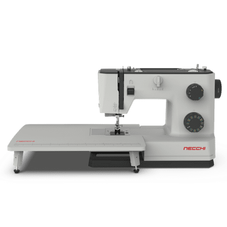 NECCHI Q132A Sewing Machine with Extension Table, Italian Designed, Stainless Steel Metal Bedplate, 32 Built-In Stitches, Accessory Kit Included.