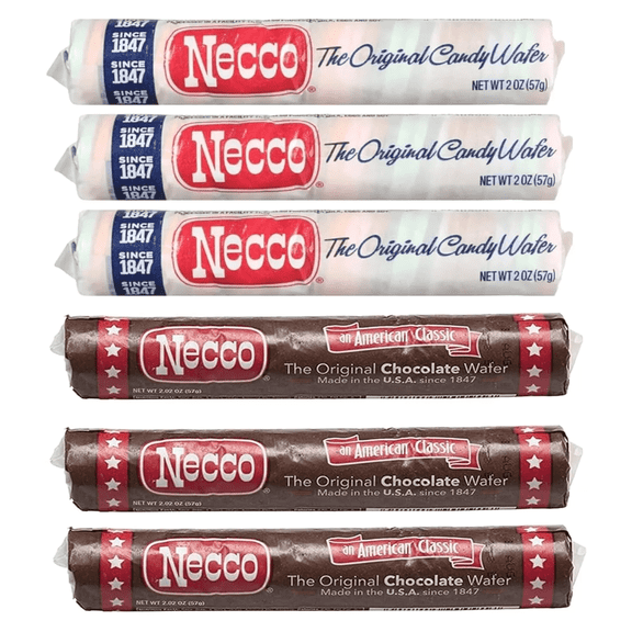 NECCO The Original Candy Wafer Rolls, Assorted & Chocolate Flavors, 2-Ounce (Pack of 6)