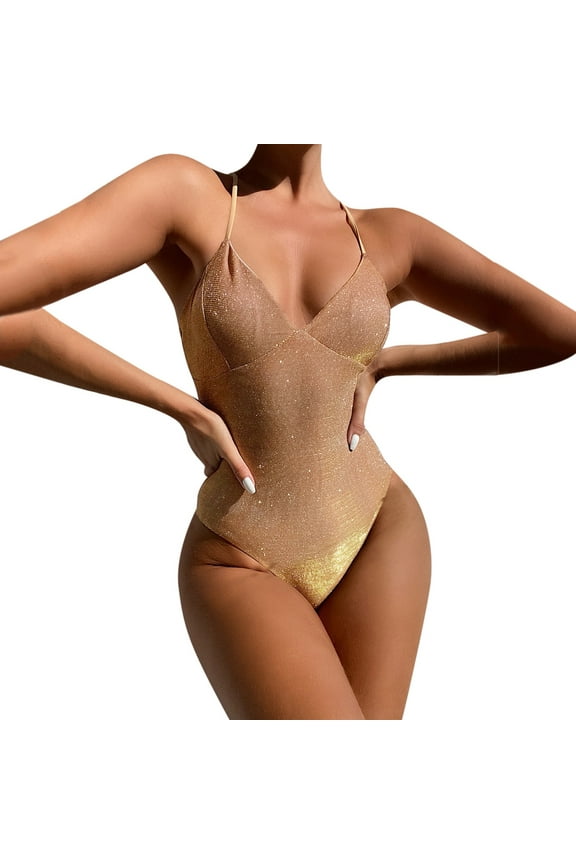 Bikini Babes One Piece Swimsuits for Women Zip Front Rash Guard Short Sleeve Tummy Control Surfing Sport Bathing Suits Gold Large