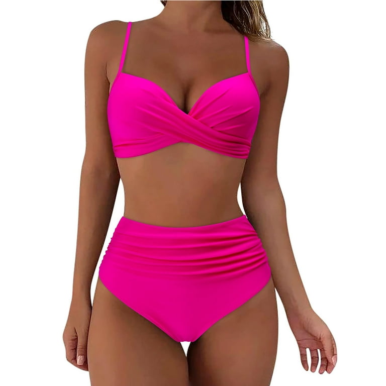NECHOLOGY Bikini Top For Women Large Bust Womens High Waisted One Piece  Swimsuit Tummy Control Bathing Suit Hot Pink 100% Polyester 