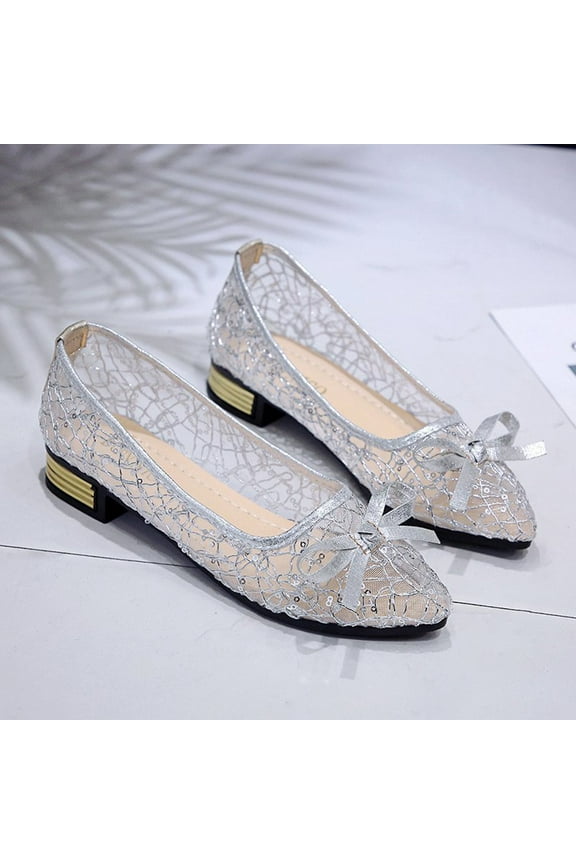 Casual Dress Shoes for Women Wide Width Women's Spring Summer Mesh Flat Heel Pointed Fashion Womens Casual Flat Shoes Silver 9