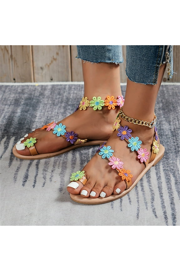 Earth Spirit Sandals for Women Fashion Spring And Summer Women Sandals Flower Flat Slippers Sandals for Women Summer Multicolor 8.5