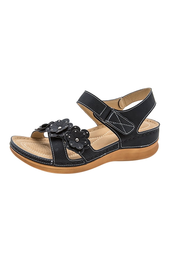 Earth Spirit Womens Sandals Beach Flowers Women Summer Fashion Breathable Womens Wedge Sandals Size 10 Black 7.5