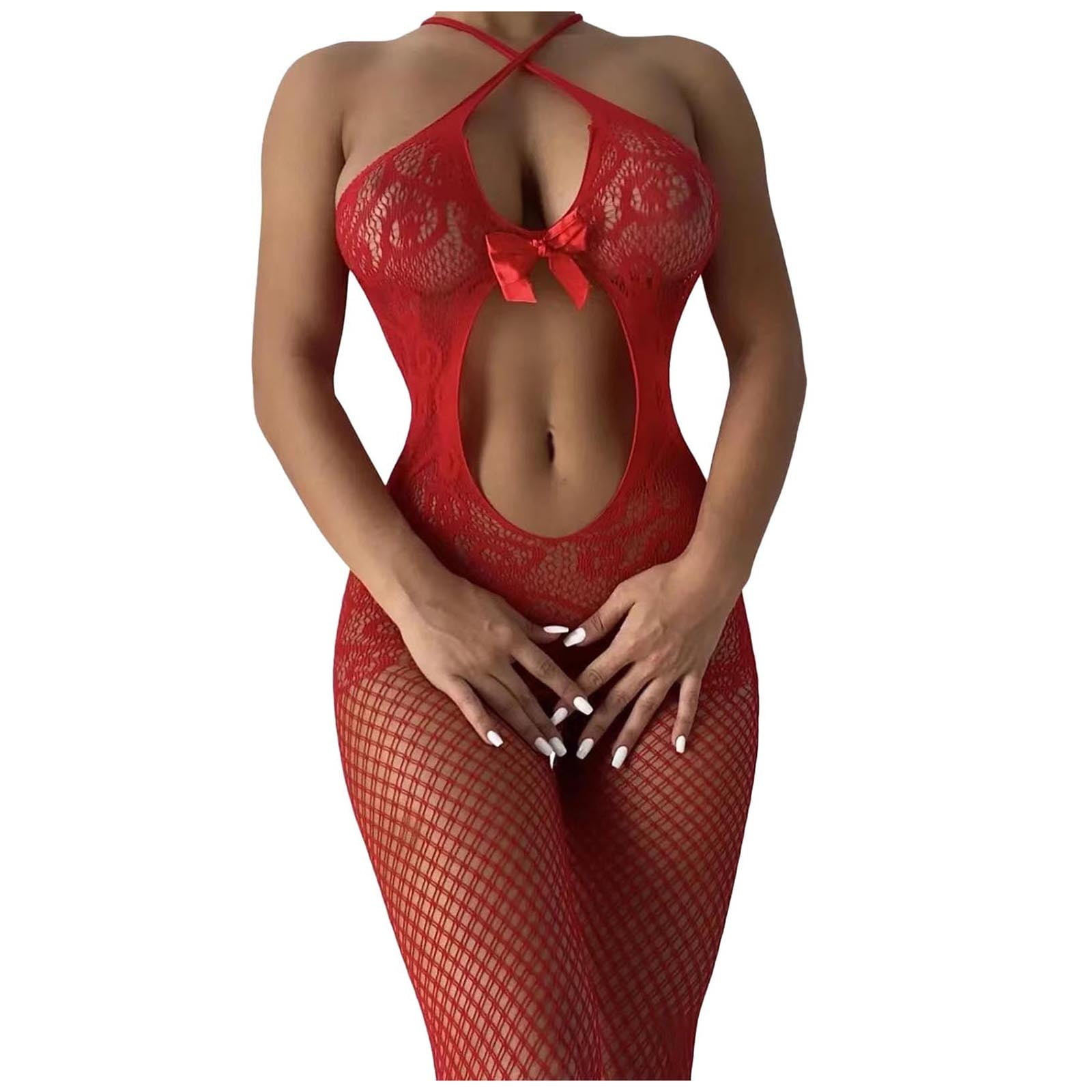 NECHOLOGY Fishnet Bodysuits Catsuit Womens Transparent See Through Full  Body Stockings Mesh Lingerie Delivery Tomorrow Underwear Red One Size 