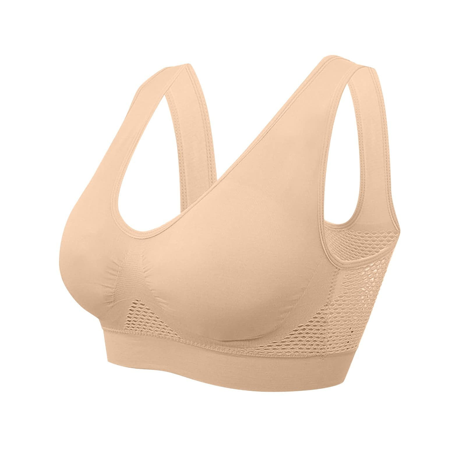 Sksloeg Womens Bras No Underwire Lace Mesh V-Neck Bra, Front Closure  Posture Correct 3/4 Cup Bras Plus Size Back Support Bras for Women,Beige  X-Large 
