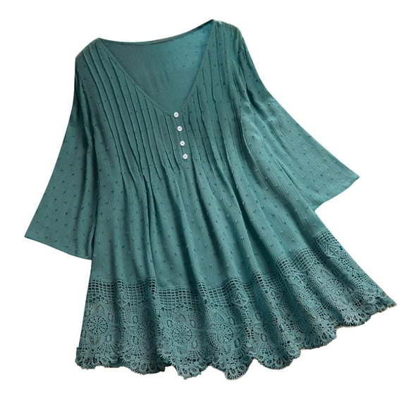 NECHOLOGY Ladies Tops And Blouses Clearance SaleWomen 2023 Summer V Neck Ruffle Short Sleeve Blouse Swiss Dot Flowy Shirt Tunic Top Green Large