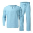 thumbnail image 1 of NECHOLOGY Men Vest Suit Men Pieces Cotton Linen Set Henley Shirt Long Sleeve And Casual Beach Business Suit for Men Light blue X-Large, 1 of 5
