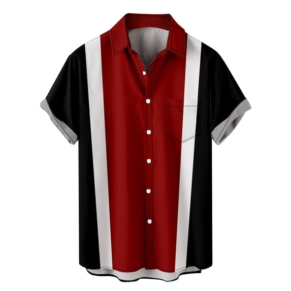NECHOLOGY Men's Casual Button-Down Shirts,Short Sleeve Printed Beach Button-Up Shirts,Red,M