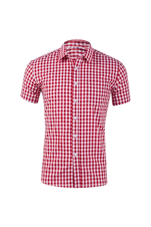 Men's Casual Button-Down Shirts T Shirts For Men Graphic Men's Big and Tall Hamilton Poplins Short Sleeve Button Down Plaid Shirt