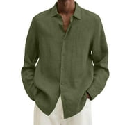 NECHOLOGY Mens Summer Shirt Male Summer Cotton Linen Solid Casual Plus Size Loose Shirt Mens Big And Tall Shirts For Men Army Green 5X-Large