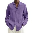 thumbnail image 1 of NECHOLOGY Mens T-Shirts Mens Long Sleeve Button Down Shirts Male Summer Cotton Solid Casual Plus Size Loose Shirt Mens Turn Down Collar Long Sleeve Shirt Purple L, 1 of 5