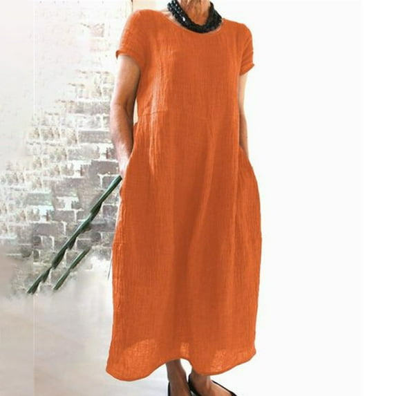 NECHOLOGY Summer Dresses for Women Floral Womens Short Casual Long Dress Maxi and Boho Sleeve Printed Cotton Women's Dress Orange XL
