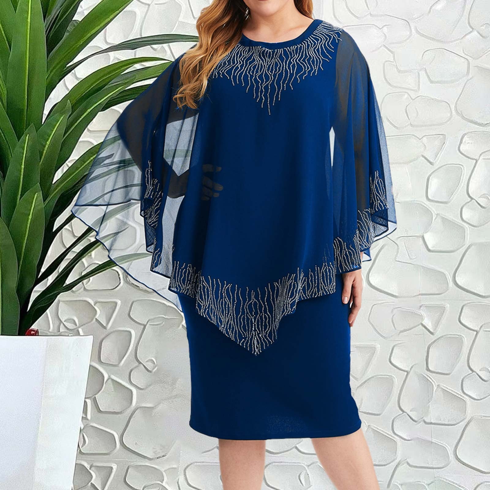 NECHOLOGY Women 2023 New Lady Elegant Knitting Lace Cape Dress Plus Size Fashion Printing Oneck Half Sleeve Women Cocktail Dresses Dress Blue 4X Large Walmart