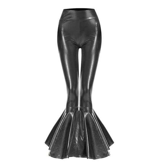 NECHOLOGY Women Shiny Metallic Flare Leggings For Women High Waisted Bell Bottom Pants Stretch 70s Disco Yoga Scaled Leggings Pants Black X-Large