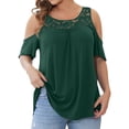 thumbnail image 1 of NECHOLOGY Women Solid Plus Size Tops Off The Shoulder Lace Stitching Short Sleeve Top T-Shirt Womens Clothes Sky Green X-Large, 1 of 5