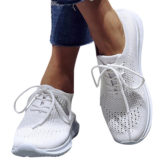 NECHOLOGY Women's Walking Sneakers Wide Width Sports Women's Casual Ladies Breathable Knitted Plaid Sneakers Women White 8.5