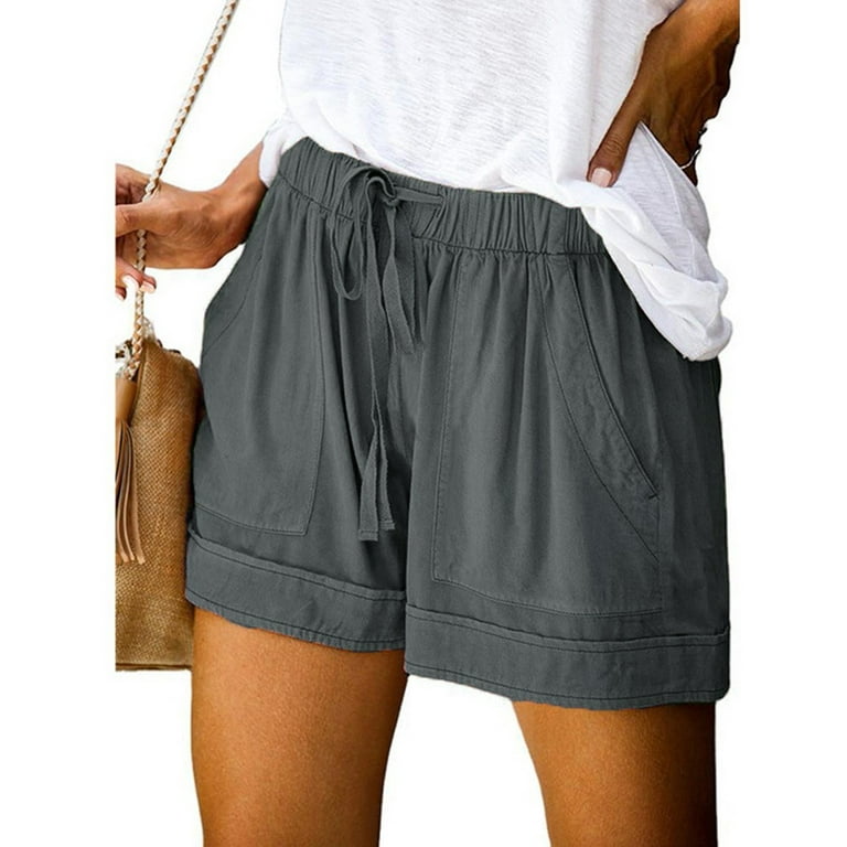 NECHOLOGY Womens Shorts Plus Size Splice Comfy Waist Pants Shorts Loose  Elastic Pocketed Womens Casual Drawstring Pants 