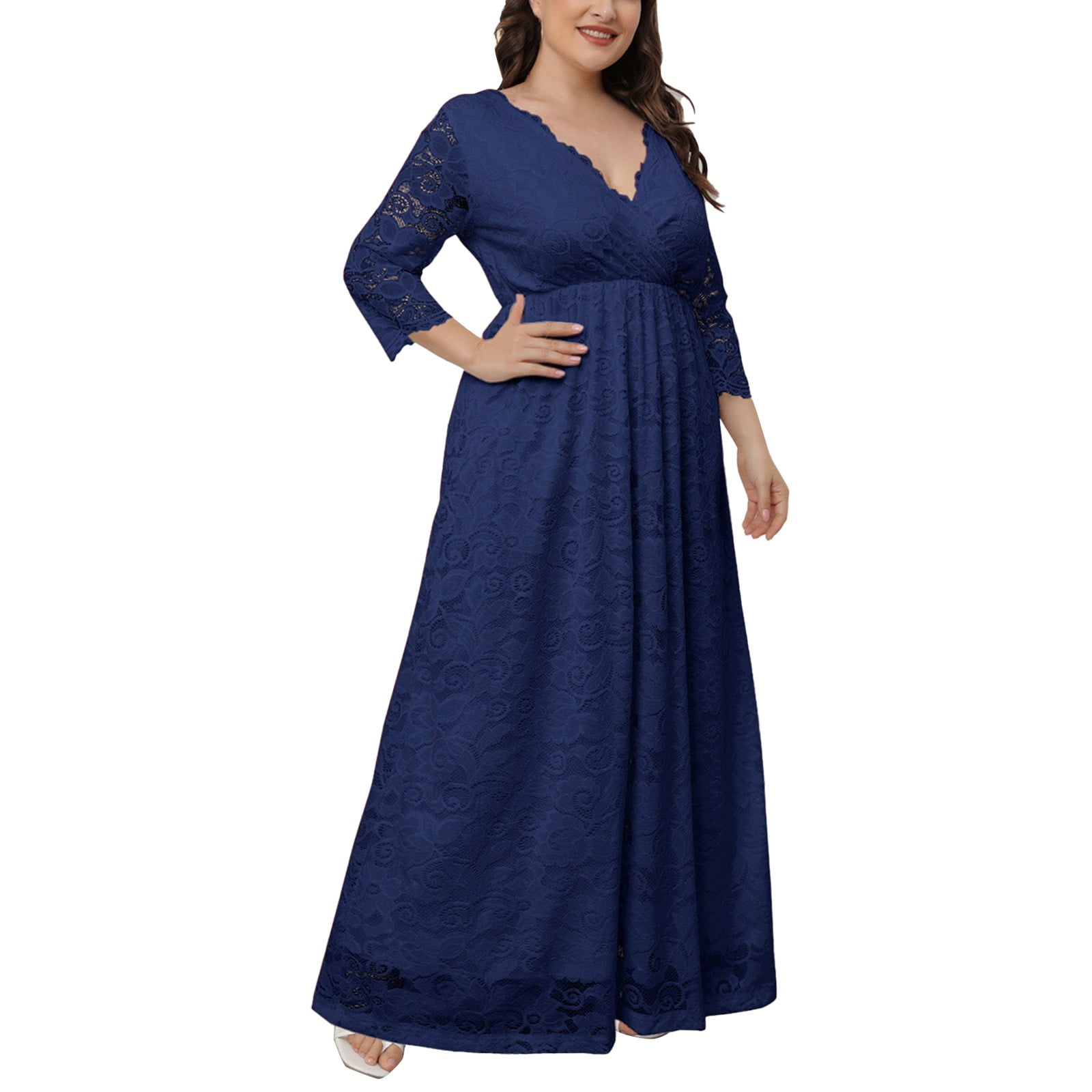 NECHOLOGY plus Size Tea Length Mother of The Bride Dress Womens V Neck Floral Lace Plus Size Long Dress Satin plus Size Dark Blue 4X Large Walmart