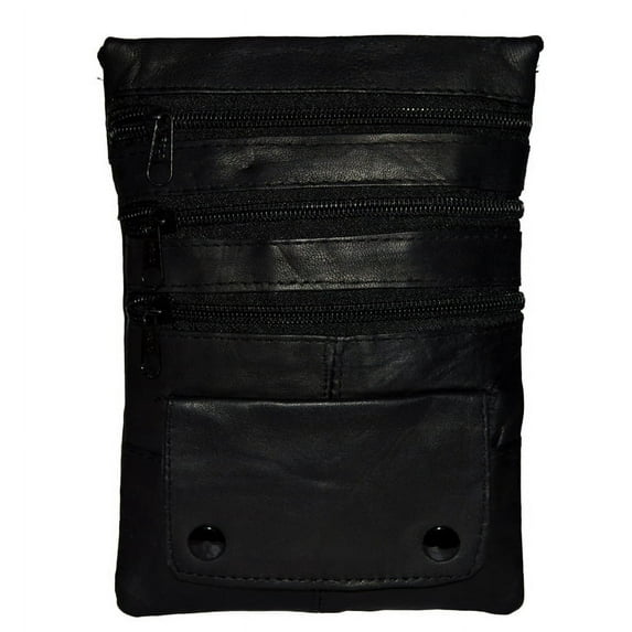 NECK POUCH 4 ZIPPER POCKETS SAFE TRAVEL PASSPORT MONEY GENUINE LEATHER