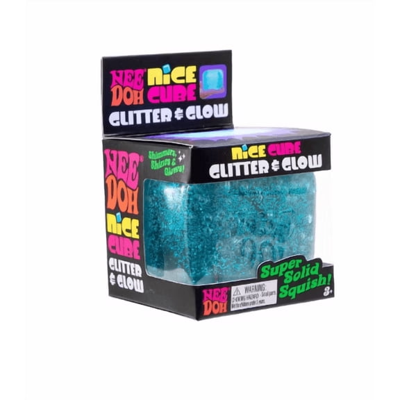 Schylling NeeDoh Nice Cube Glitter & Glow Squishy Fidget Cube, 1 Random Color