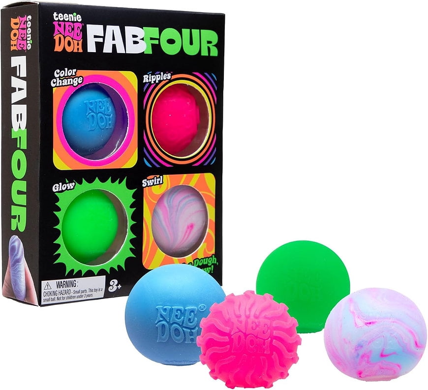 SCHYLLING Teenie Fabfour Stress Relief Fidget Stress Ball 4-Pack, Multicolor (4 Pack)