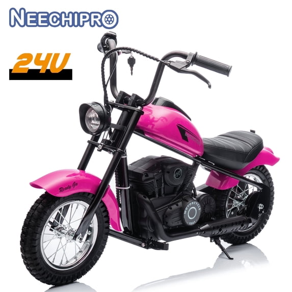 NEECHIPRO 24V Ride on Electric Dirt Bike for kids, 250W Motorcycle with Key Start,14 MPH, For Age 13+,Pink