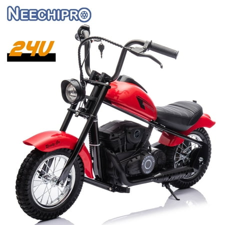 NEECHIPRO 24V Ride on Electric Dirt Bike for kids, 250W Motorcycle with Key Start,14 MPH, For Age 13+,Red