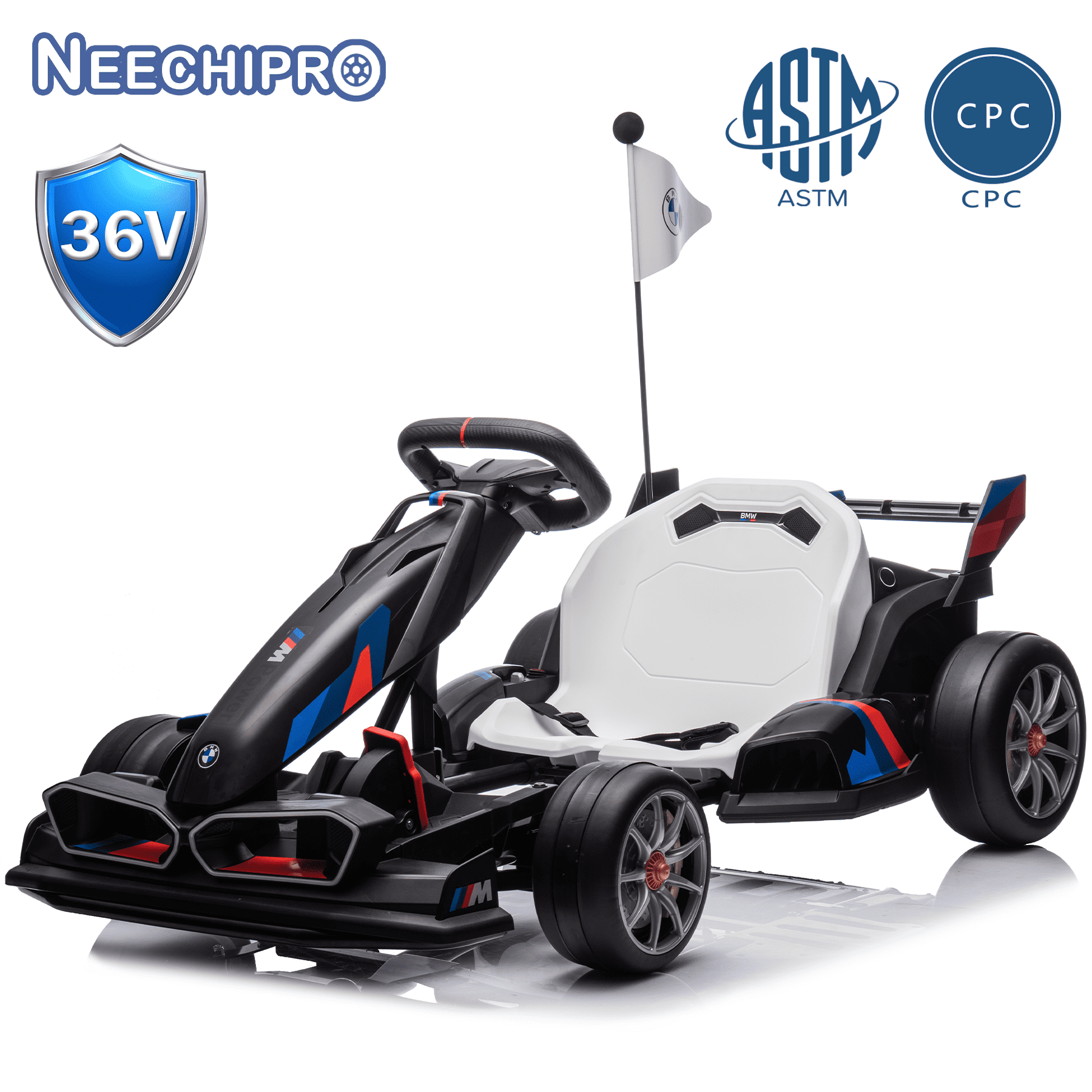 NEECHIPRO 36V Licensed BMW Electric Go Kart , 400W Powerful Motor Racing with Drift Race Pedal,for Kids Age 6+, 8mph,Black