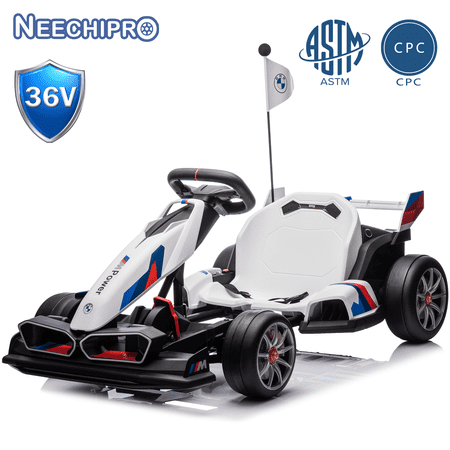 NEECHIPRO 36V Licensed BMW Electric Go Kart , 400W Powerful Motor Racing with Drift Race Pedal,for Kids Age 6+, 8mph,White
