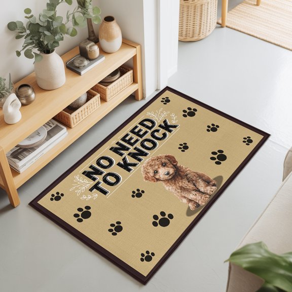 NO NEED TO KNOCK 2'x3' Rug for Entryway Front Door Kitchen Sink Area, Poodle Puppy Paw Prints Pet Lover Farmhouse Low Pile Washable Non Slip Rectangle Area Rug