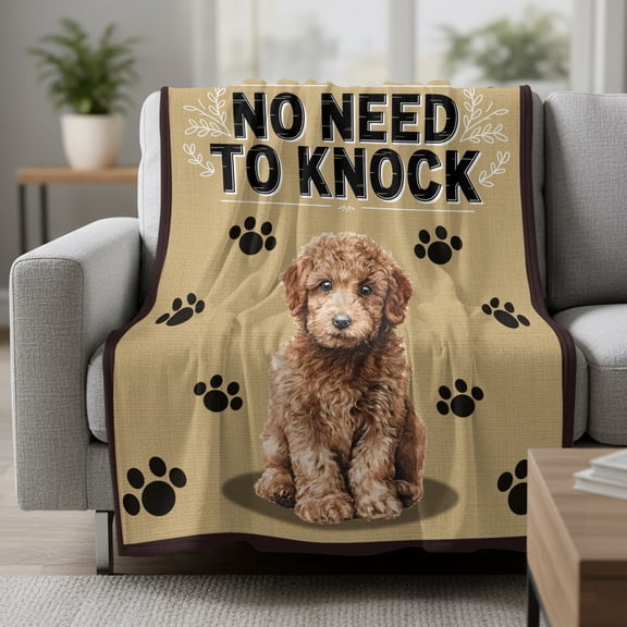 NO NEED TO KNOCK Fleece Throw Blanket Poodle Puppy Paw Prints Pet Lover Farmhouse Ultra Soft Fuzzy Cozy Flannel Throw Blanket for Couch Sofa Bed Car Travel, Ideal Gifts 30x40 Inches