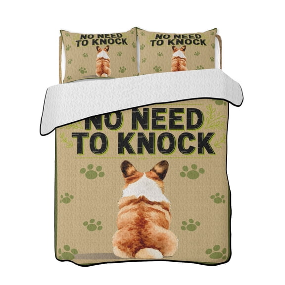 NO NEED TO KNOCK Quilts Bedding Set Full Size Corgi Dog Paw Prints Pet Lover Farmhouse Lightweight Quilted Bedspread 3 Piece Bed Quilt with 2 Pillow Shams All Season for Bedroom 68" x 98"