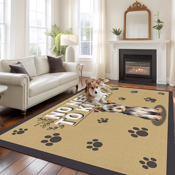 NO NEED TO KNOCK Washable Area Rug 8x10 Terrier Puppy Paw Prints Pet Lover Farmhouse Low-Profile Large Area Rugs with Non Slip Backing Indoor Floor Carpet for Entrance Living Room Bedroom Home Office