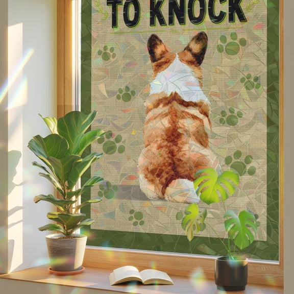 NO NEED TO KNOCK Window Privacy Film, Corgi Dog Paw Prints Pet Lover Farmhouse Stained Glass Rainbow Film Decorative Window Clings, Static Cling Sun Blocking Stickers 23.6" x 59"