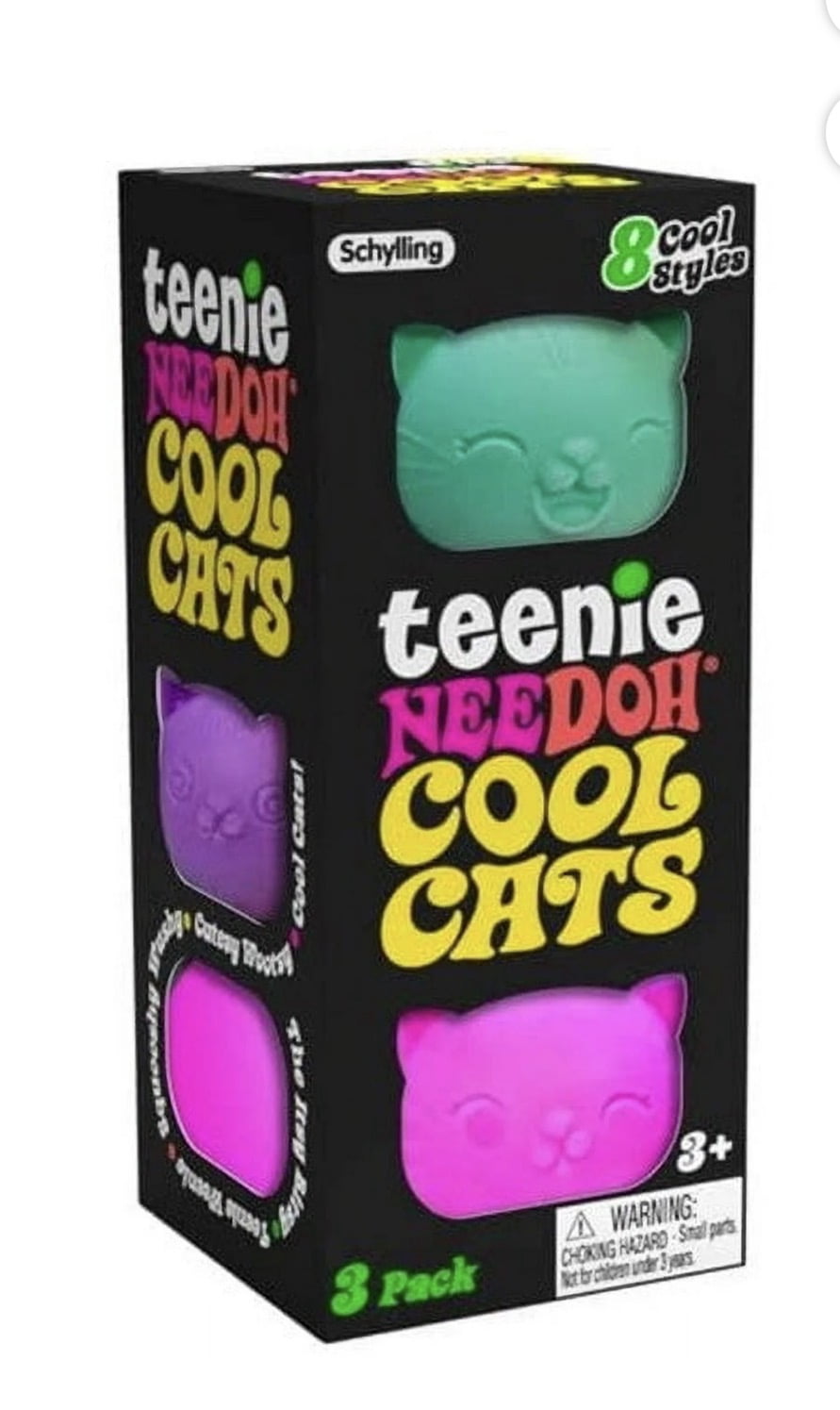 NEEDOH Teenie cool cat sQUSHI , STRESS RELIEVER, FIDGET , SENSORY BALL , COLORS MAY VARY, 3 cats PER PACK