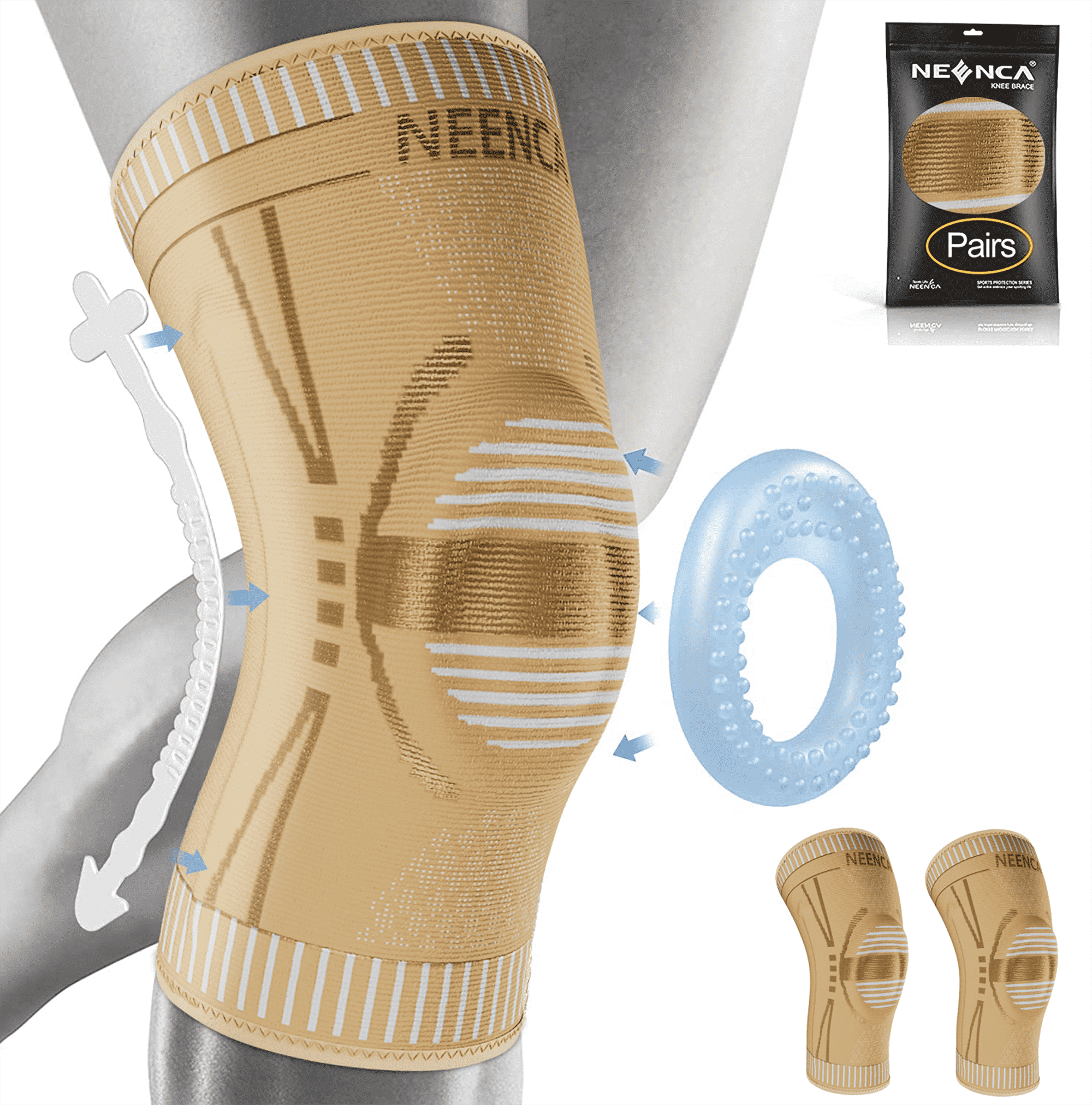 NEENCA 2Pcs Professional Knee Brace for Pain Relief, Medical Knee Support with Patella Pad & Side Stabilizers, Compression Knee Sleeve for Meniscus Tear, ACL, Joint Pain, Runner, Workout