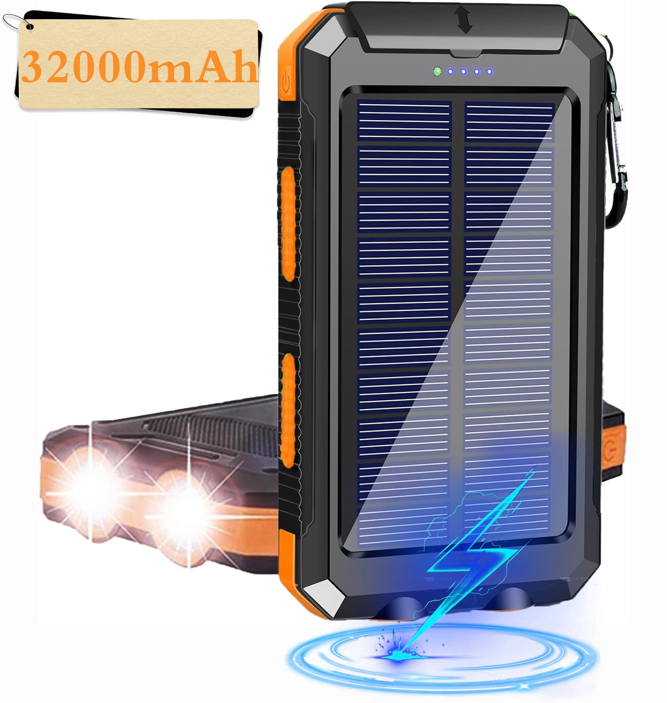 NEENCA 32000mAh Solar Power Bank,Portable charger with Dual 5V USB Ports, 2 LED Light Flashlight, Compass Battery Pack for Outdoor Camping Hiking(Orange)
