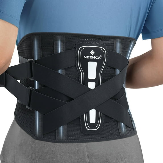 NEENCA Back Brace for Lower Back Pain – Curved Lumbar Panel, Adjustable Power X Straps, M