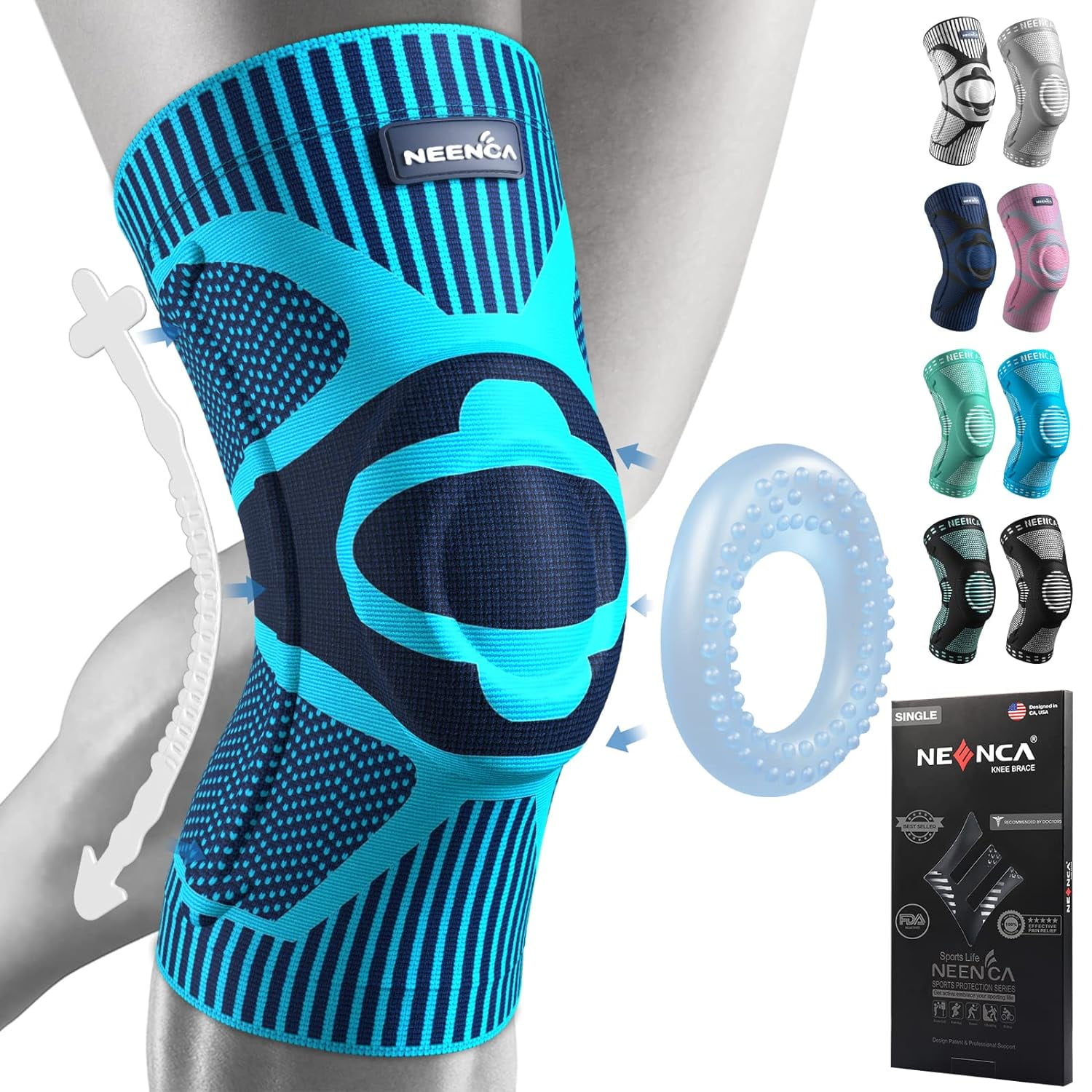 NEENCA Knee Braces for Knee Pain Relief, Compression Knee Sleeves with  Patella Gel Pad & Side Stabilizers, Knee Support for Weightlifting,  Running, Workout, Arthritis, Meniscus Tear, Men Women. ACE-53 Large Light  Blue 