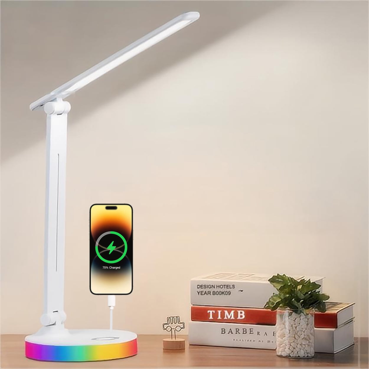 NEENCA Desk Lamp With RGB,USB Charging,3 Modes and 6 Level Brightness are Adjustable,Colorful Ambient Light Touch Table Lamp for Gaming,PC,Read a book,Room Decoration