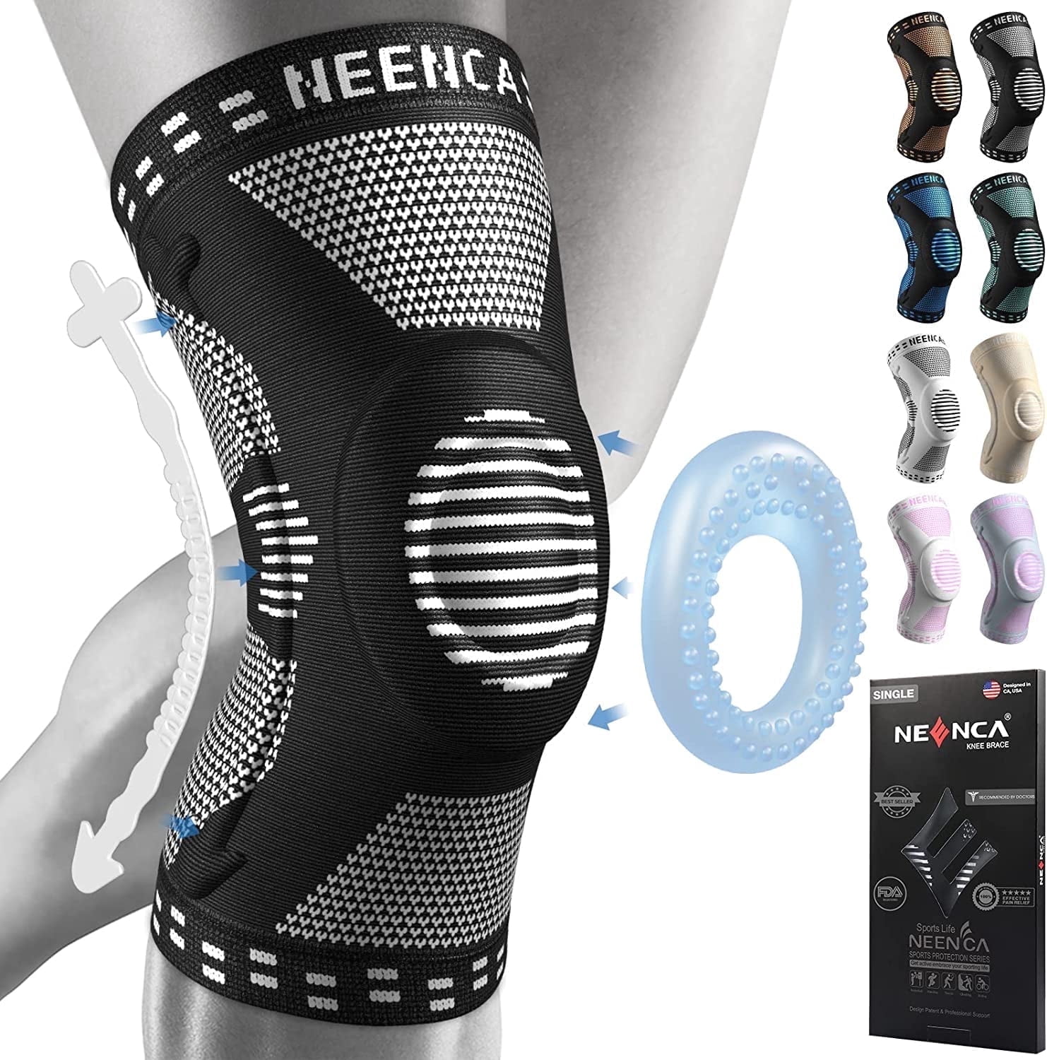 NEENCA Professional Knee Brace for Pain Relief, Medical Knee Support with Patella Pad & Side Stabilizers, Compression Knee Sleeve for Meniscus Tear, ACL, Joint Pain, Runner, Workout-s-S