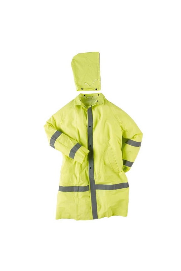 530-1870C-L RainCoat with Snap-On Hood and Reflective Tape, Large - Lime
