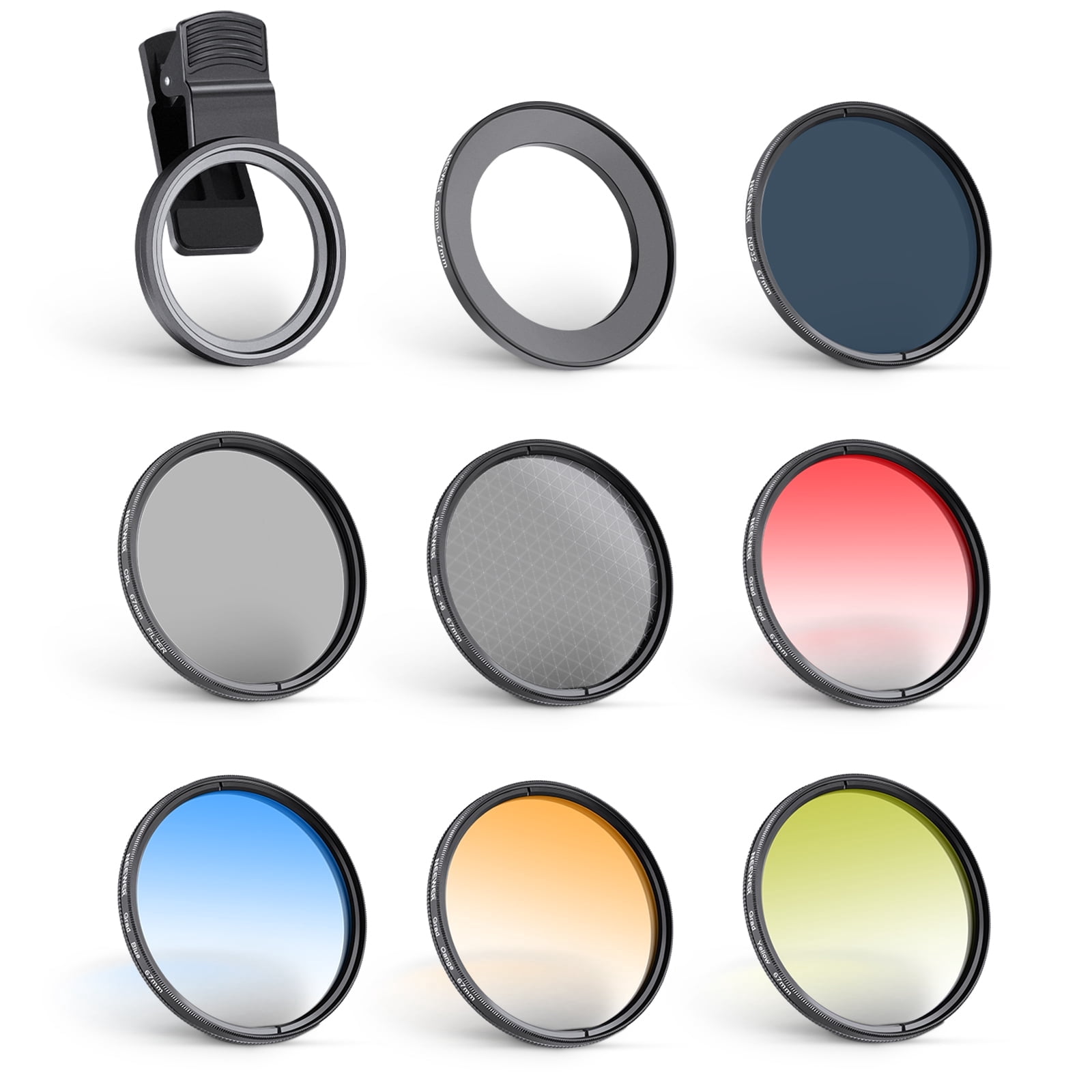 NEEWER 67mm 5-in-1 Filter Kit - ND32/CPL/6-Point Star/4 Graduated Color ...