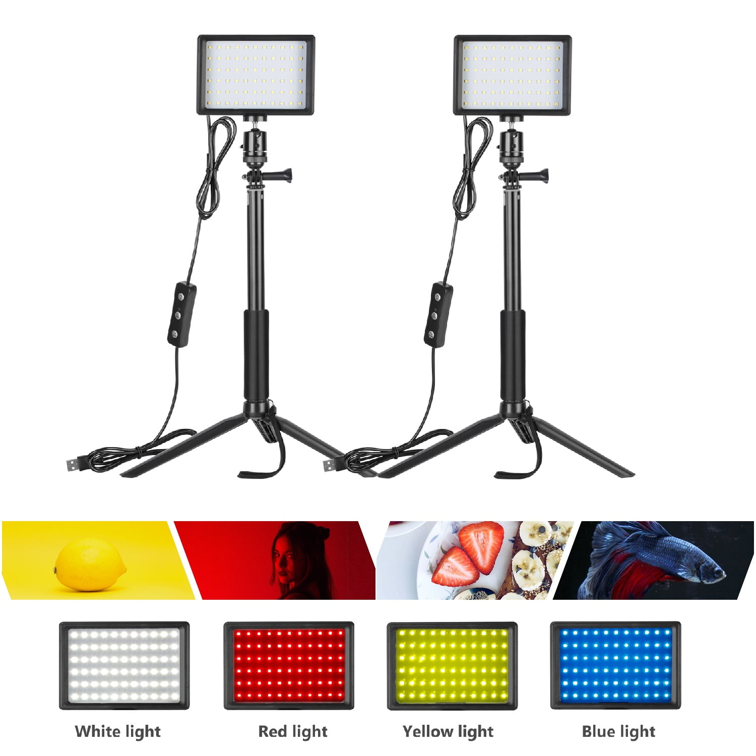 NEEWER Desktop LED Video Lighting Kit， 2 Packs USB Dimmable 5600K LED