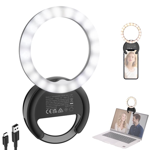 Neewer 4 inch Integrated LED Ring Light with Rechargeable Clip Lighting