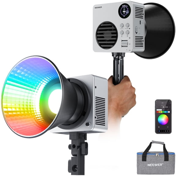 Neewer HB80C 80W RGBWW LED Video Light w/ Bowens Mount, 72Wh Battery, 100W PD, 2500K-7500K, 18 FX, 10400lux/m, Photography Spotlight