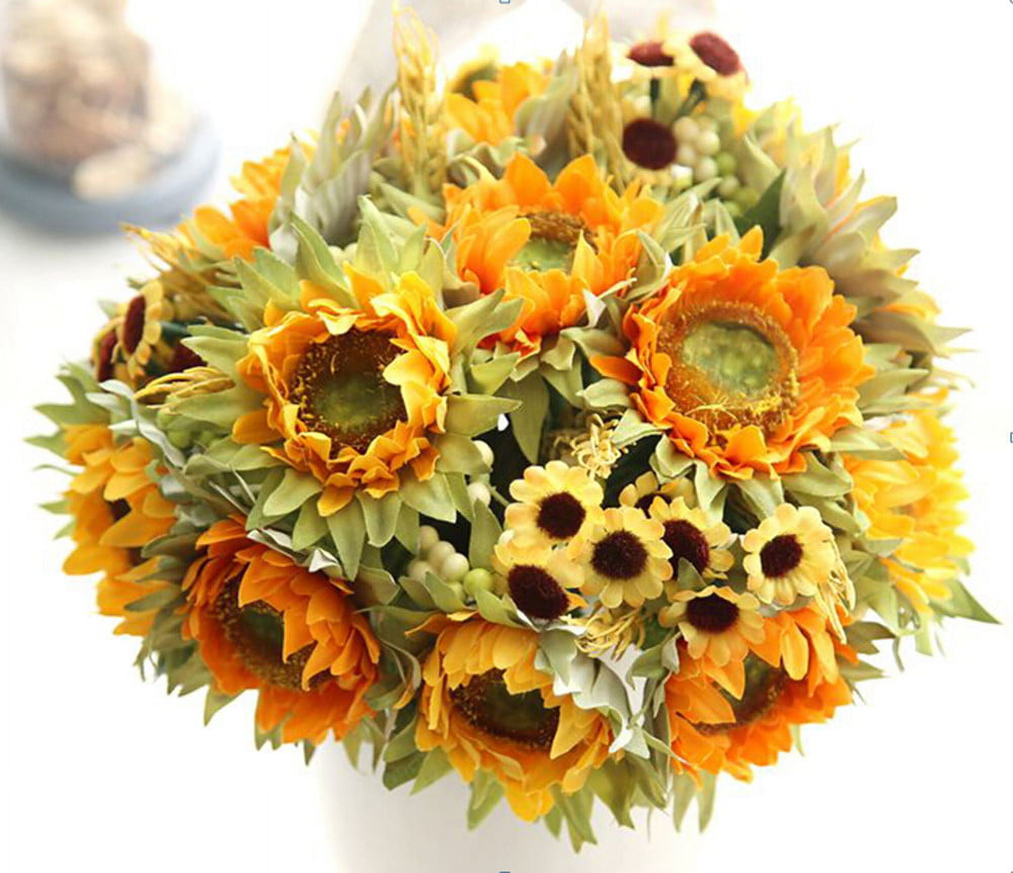 NEGJ 5 Heads Beauty Sunflower Artificial Silk Flower Bouquet Home